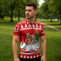 Beagle Dashing Dog Christmas Zipper Polo Shirt Xmas Holiday Patterns - Wonder Print Shop