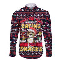 Beagle Dog They Know When You Have Snacks Christmas Long Sleeve Button Shirt Xmas Holiday Patterns - Wonder Print Shop