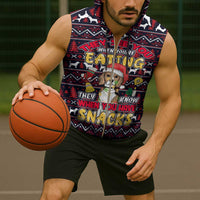 Beagle Dog They Know When You Have Snacks Christmas Sleeveless Zip Hoodie Xmas Holiday Patterns - Wonder Print Shop