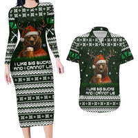 Bear Hunting and Beer Christmas Couples Matching Long Sleeve Bodycon Dress and Hawaiian Shirt Xmas Holiday Patterns - Wonder Print Shop
