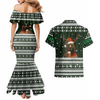 Bear Hunting and Beer Christmas Couples Matching Mermaid Dress and Hawaiian Shirt Xmas Holiday Patterns - Wonder Print Shop