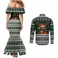 Bear Hunting and Beer Christmas Couples Matching Mermaid Dress and Long Sleeve Button Shirt Xmas Holiday Patterns - Wonder Print Shop