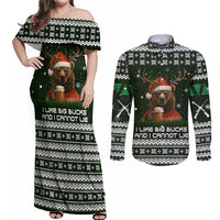 Bear Hunting and Beer Christmas Couples Matching Off Shoulder Maxi Dress and Long Sleeve Button Shirt Xmas Holiday Patterns - Wonder Print Shop