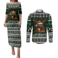 Bear Hunting and Beer Christmas Couples Matching Puletasi and Long Sleeve Button Shirt Xmas Holiday Patterns - Wonder Print Shop