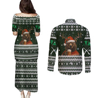 Bear Hunting and Beer Christmas Couples Matching Puletasi and Long Sleeve Button Shirt Xmas Holiday Patterns - Wonder Print Shop