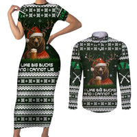 Bear Hunting and Beer Christmas Couples Matching Short Sleeve Bodycon Dress and Long Sleeve Button Shirt Xmas Holiday Patterns - Wonder Print Shop