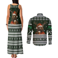 Bear Hunting and Beer Christmas Couples Matching Tank Maxi Dress and Long Sleeve Button Shirt Xmas Holiday Patterns - Wonder Print Shop
