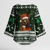 Bear Hunting and Beer Christmas Kimono Sleeve Blouse Xmas Holiday Patterns - Wonder Print Shop