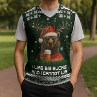 Bear Hunting and Beer Christmas Knitted V-Neck Vest Xmas Holiday Patterns - Wonder Print Shop