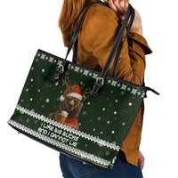 Bear Hunting and Beer Christmas Leather Tote Bag Xmas Holiday Patterns - Wonder Print Shop
