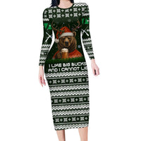 Bear Hunting and Beer Christmas Long Sleeve Bodycon Dress Xmas Holiday Patterns - Wonder Print Shop