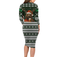 Bear Hunting and Beer Christmas Long Sleeve Bodycon Dress Xmas Holiday Patterns - Wonder Print Shop
