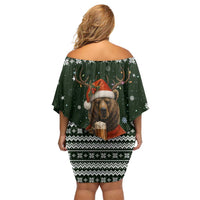 Bear Hunting and Beer Christmas Off Shoulder Short Dress Xmas Holiday Patterns - Wonder Print Shop