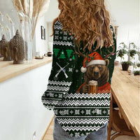 Bear Hunting and Beer Christmas Women Casual Shirt Xmas Holiday Patterns - Wonder Print Shop