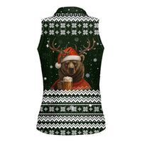 Bear Hunting and Beer Christmas Women Sleeveless Polo Shirt Xmas Holiday Patterns - Wonder Print Shop