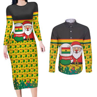 Ghana Christmas Couples Matching Long Sleeve Bodycon Dress and Long Sleeve Button Shirt with Santa Ornament National Coat of Arms and Festive - Wonder Print Shop