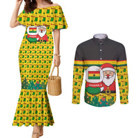 Ghana Christmas Couples Matching Mermaid Dress and Long Sleeve Button Shirt with Santa Ornament National Coat of Arms and Festive - Wonder Print Shop