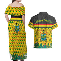 Ghana Christmas Couples Matching Off Shoulder Maxi Dress and Hawaiian Shirt with Santa Ornament National Coat of Arms and Festive - Wonder Print Shop