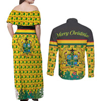 Ghana Christmas Couples Matching Off Shoulder Maxi Dress and Long Sleeve Button Shirt with Santa Ornament National Coat of Arms and Festive - Wonder Print Shop