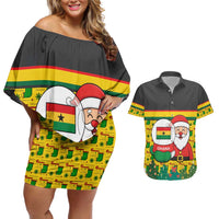 Ghana Christmas Couples Matching Off Shoulder Short Dress and Hawaiian Shirt with Santa Ornament National Coat of Arms and Festive - Wonder Print Shop