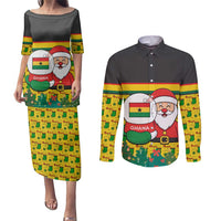 Ghana Christmas Couples Matching Puletasi and Long Sleeve Button Shirt with Santa Ornament National Coat of Arms and Festive - Wonder Print Shop