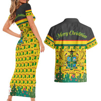 Ghana Christmas Couples Matching Short Sleeve Bodycon Dress and Hawaiian Shirt with Santa Ornament National Coat of Arms and Festive - Wonder Print Shop