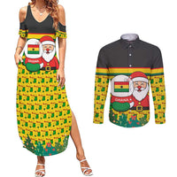 Ghana Christmas Couples Matching Summer Maxi Dress and Long Sleeve Button Shirt with Santa Ornament National Coat of Arms and Festive - Wonder Print Shop