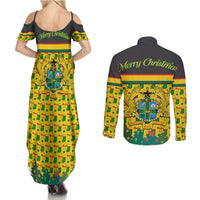 Ghana Christmas Couples Matching Summer Maxi Dress and Long Sleeve Button Shirt with Santa Ornament National Coat of Arms and Festive - Wonder Print Shop