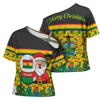 Ghana Christmas Cross Shoulder Shirt with Santa Ornament National Coat of Arms and Festive - Wonder Print Shop