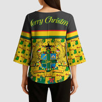 Ghana Christmas Kimono Sleeve Blouse with Santa Ornament National Coat of Arms and Festive - Wonder Print Shop