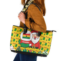 Ghana Christmas Leather Tote Bag with Santa Ornament National Coat of Arms and Festive - Wonder Print Shop