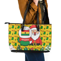 Ghana Christmas Leather Tote Bag with Santa Ornament National Coat of Arms and Festive - Wonder Print Shop