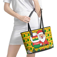 Ghana Christmas Leather Tote Bag with Santa Ornament National Coat of Arms and Festive - Wonder Print Shop