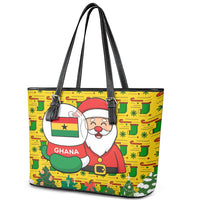 Ghana Christmas Leather Tote Bag with Santa Ornament National Coat of Arms and Festive - Wonder Print Shop
