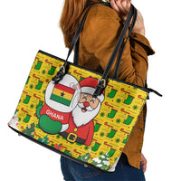 Ghana Christmas Leather Tote Bag with Santa Ornament National Coat of Arms and Festive - Wonder Print Shop