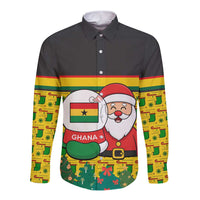 Ghana Christmas Long Sleeve Button Shirt with Santa Ornament National Coat of Arms and Festive - Wonder Print Shop