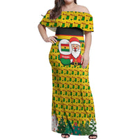 Ghana Christmas Off Shoulder Maxi Dress with Santa Ornament National Coat of Arms and Festive - Wonder Print Shop
