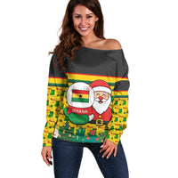 Ghana Christmas Off Shoulder Sweater with Santa Ornament National Coat of Arms and Festive - Wonder Print Shop