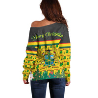 Ghana Christmas Off Shoulder Sweater with Santa Ornament National Coat of Arms and Festive - Wonder Print Shop