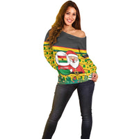 Ghana Christmas Off Shoulder Sweater with Santa Ornament National Coat of Arms and Festive - Wonder Print Shop
