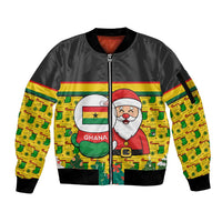Ghana Christmas Sleeve Zip Bomber Jacket with Santa Ornament National Coat of Arms and Festive - Wonder Print Shop