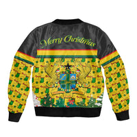 Ghana Christmas Sleeve Zip Bomber Jacket with Santa Ornament National Coat of Arms and Festive - Wonder Print Shop