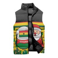 Ghana Christmas Sleeveless Puffer Jacket with Santa Ornament National Coat of Arms and Festive - Wonder Print Shop
