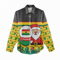 Ghana Christmas Women Casual Shirt with Santa Ornament National Coat of Arms and Festive - Wonder Print Shop