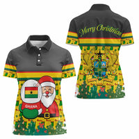 Ghana Christmas Women Polo Shirt with Santa Ornament National Coat of Arms and Festive - Wonder Print Shop