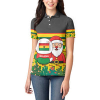 Ghana Christmas Women Polo Shirt with Santa Ornament National Coat of Arms and Festive - Wonder Print Shop