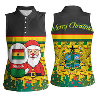 Ghana Christmas Women Sleeveless Polo Shirt with Santa Ornament National Coat of Arms and Festive - Wonder Print Shop