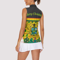 Ghana Christmas Women Sleeveless Polo Shirt with Santa Ornament National Coat of Arms and Festive - Wonder Print Shop