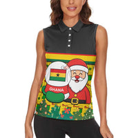 Ghana Christmas Women Sleeveless Polo Shirt with Santa Ornament National Coat of Arms and Festive - Wonder Print Shop