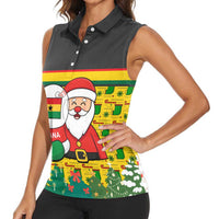 Ghana Christmas Women Sleeveless Polo Shirt with Santa Ornament National Coat of Arms and Festive - Wonder Print Shop